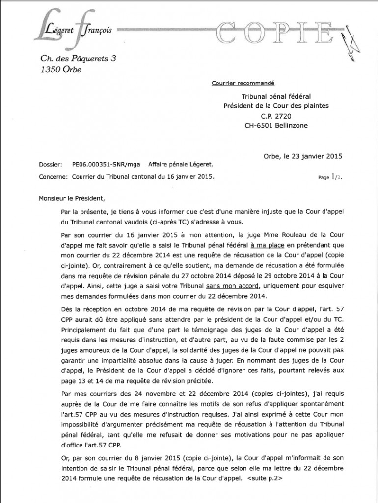 Lettre Légeret